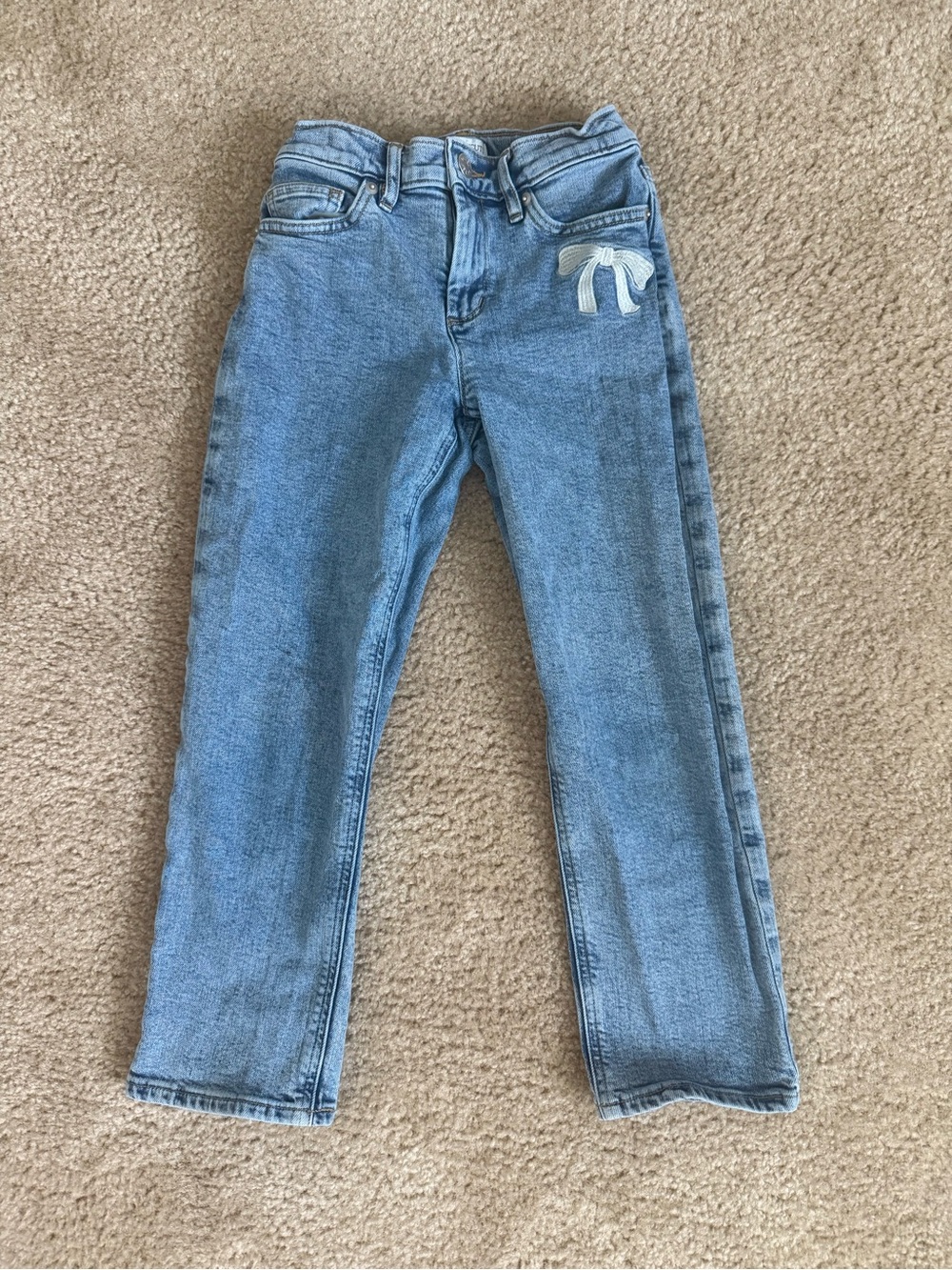 J Crew Girls Straight Leg Jeans with Bow Embroidery